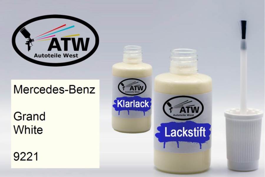 Mercedes-Benz, Grand White, 9221: 20ml Lackstift + 20ml Klarlack - Set, von ATW Autoteile West.